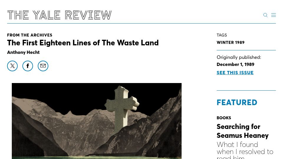 Screenshot of yalereview.org: The First Eighteen Lines of the Waste Land (1989)
