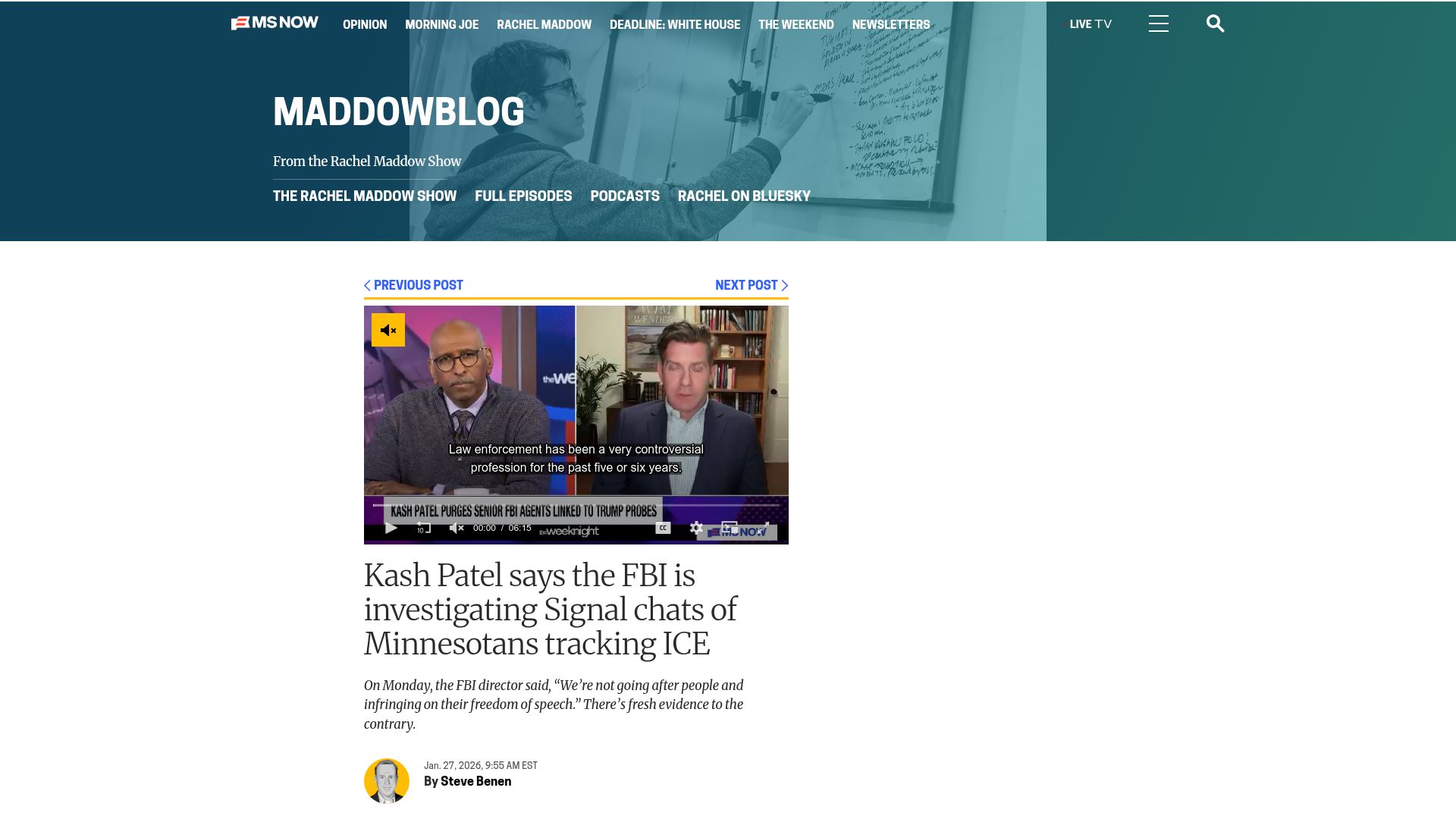Screenshot of nbcnews.com: FBI is investigating Minnesota Signal chats tracking ICE