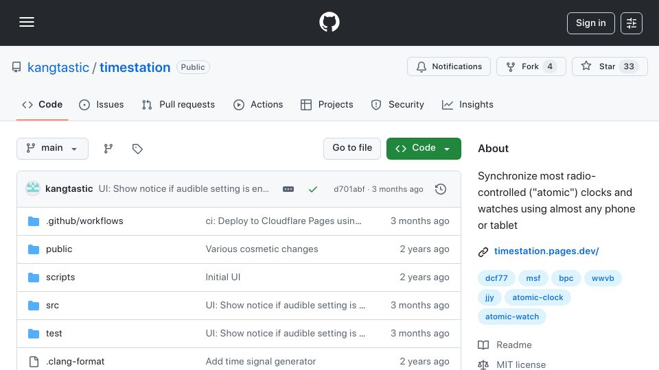 Screenshot of github.com: Time Station Emulator