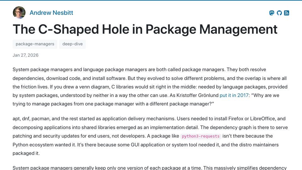 Screenshot of nesbitt.io: The C-Shaped Hole in Package Management