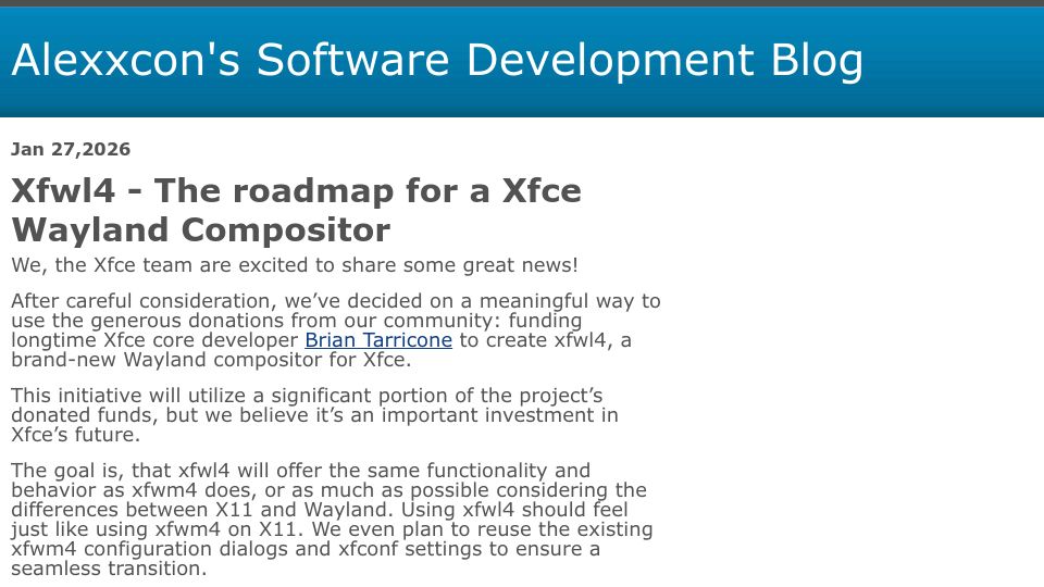 Screenshot of alexxcons.github.io: Xfwl4 – The Roadmap for a Xfce Wayland Compositor