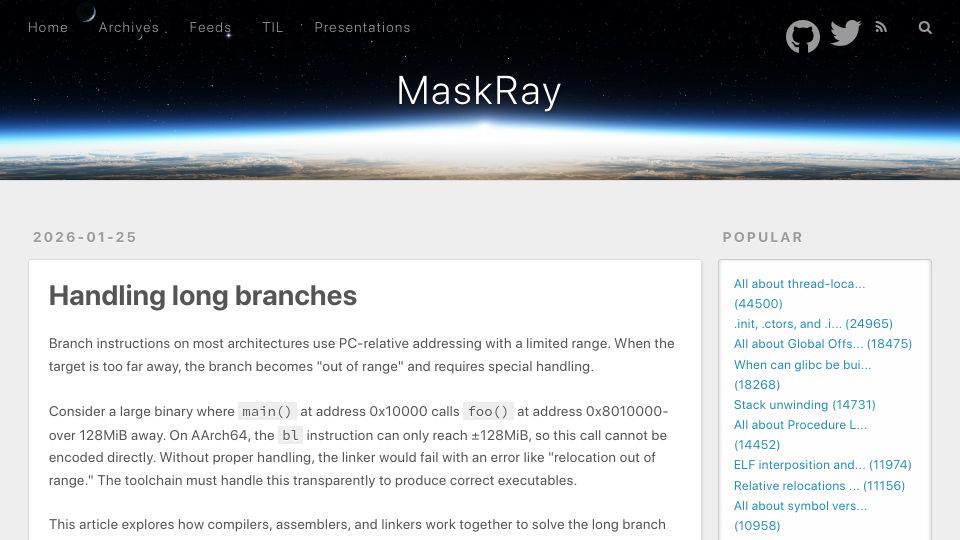Screenshot of maskray.me: Handling Long Branches