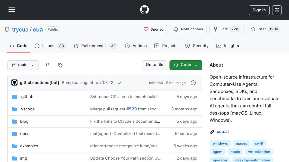 Screenshot of github.com: Show HN: Cua-Bench – a benchmark for AI agents in GUI environments