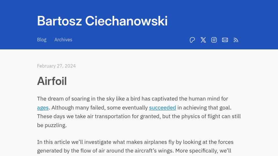 Screenshot of ciechanow.ski: Airfoil (2024)