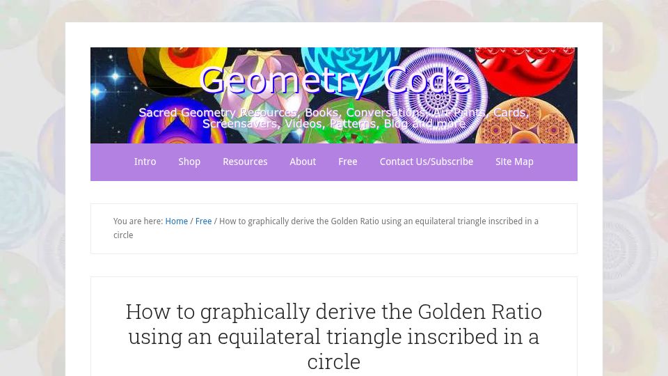 Screenshot of geometrycode.com: Golden Ratio using an equilateral triangle inscribed in a circle