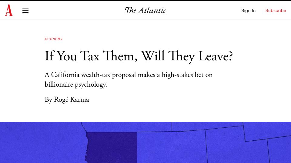 Screenshot of theatlantic.com: If you tax them, will they leave?