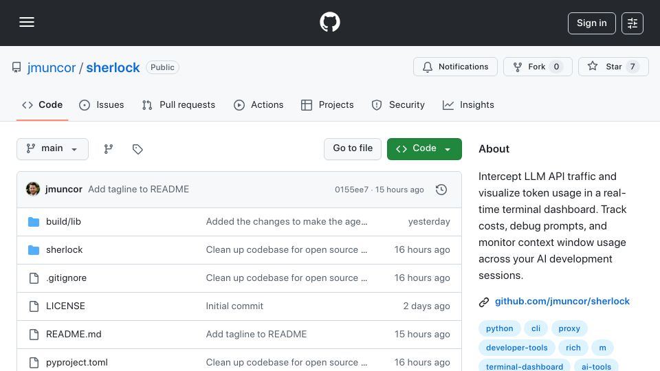 Screenshot of github.com: Show HN: A MitM proxy to see what your LLM tools are sending