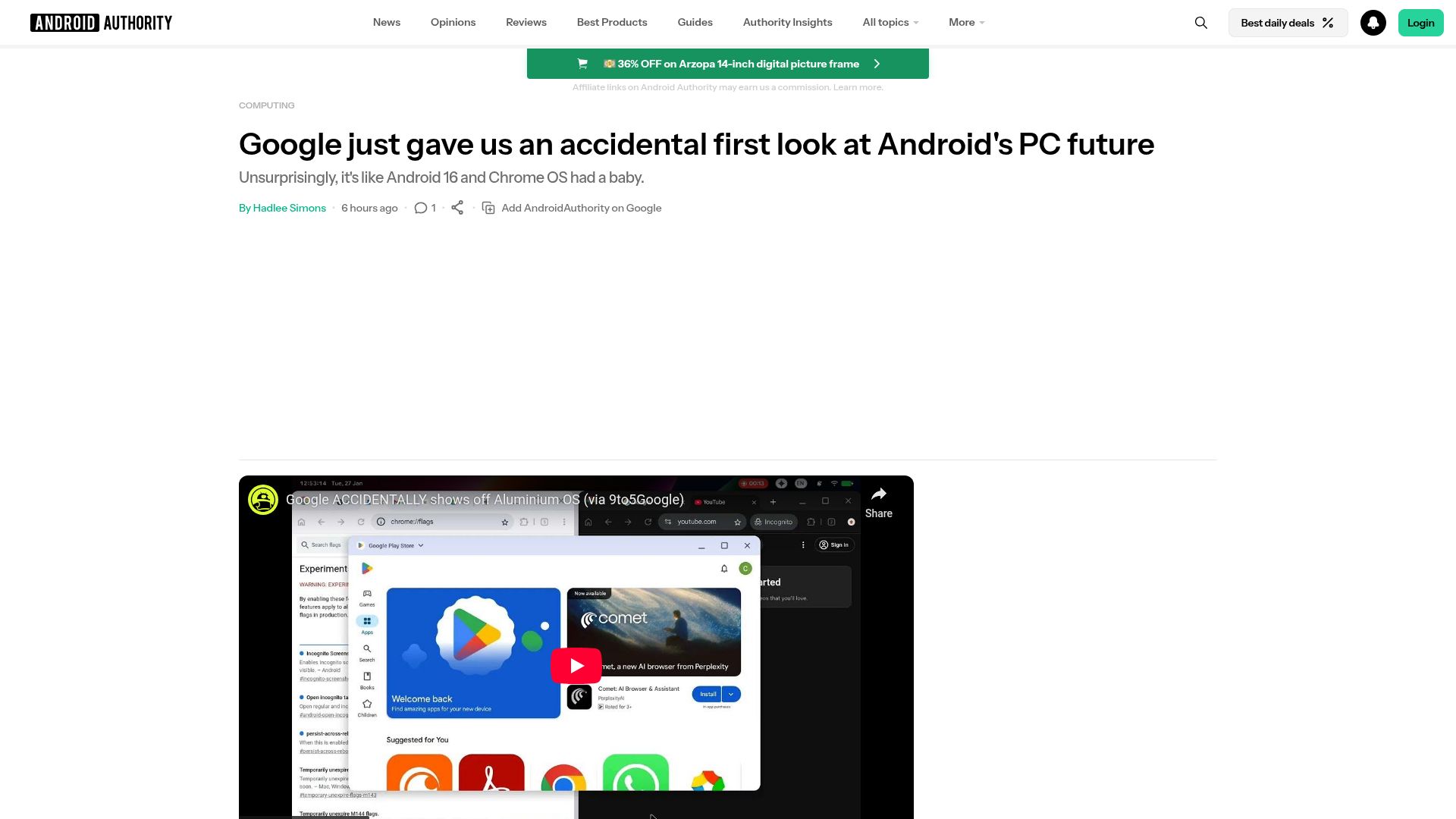 Screenshot of androidauthority.com: Google just gave us an accidental first look at Android's PC future