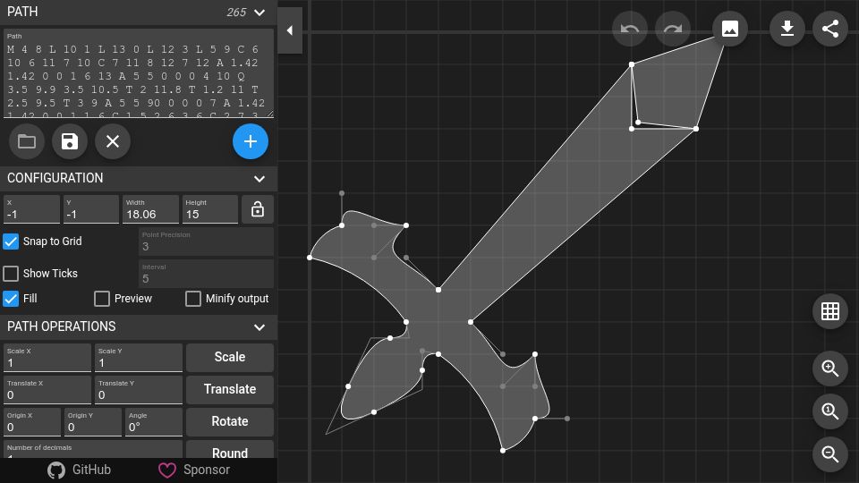 Screenshot of yqnn.github.io: SVG Path Editor
