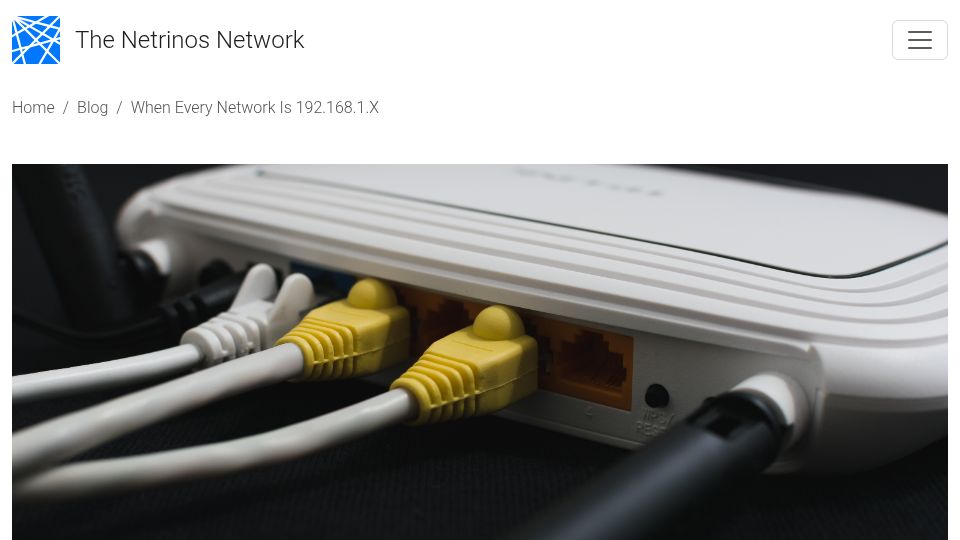Screenshot of netrinos.com: When Every Network is 192.168.1.x