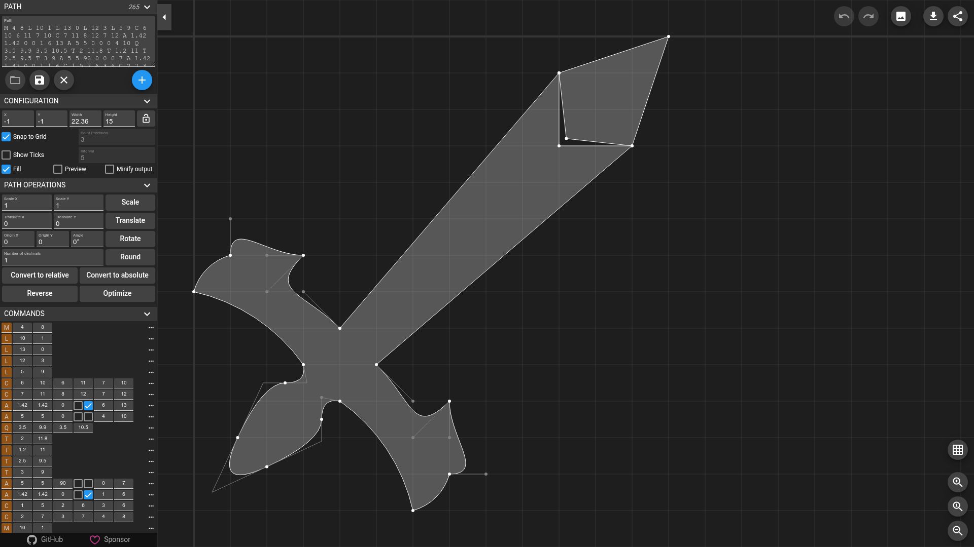 Screenshot of yqnn.github.io: SVG Path Editor