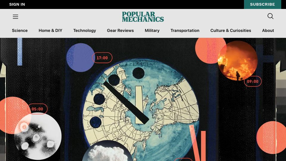 Screenshot of popularmechanics.com: Who sets the Doomsday Clock?