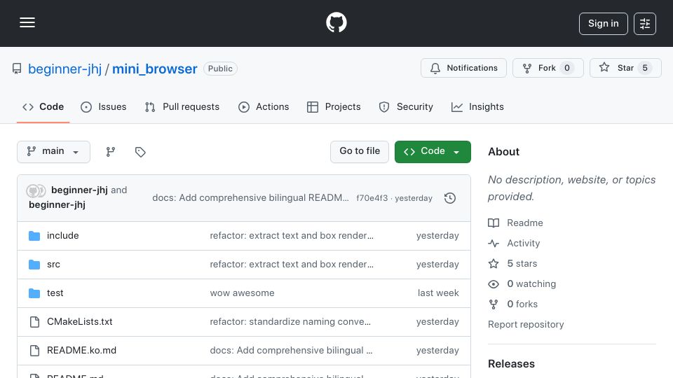 Screenshot of github.com: Show HN: I built a small browser engine from scratch in C++