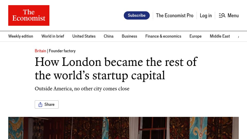 Screenshot of economist.com: How London became the rest of the world’s startup capital