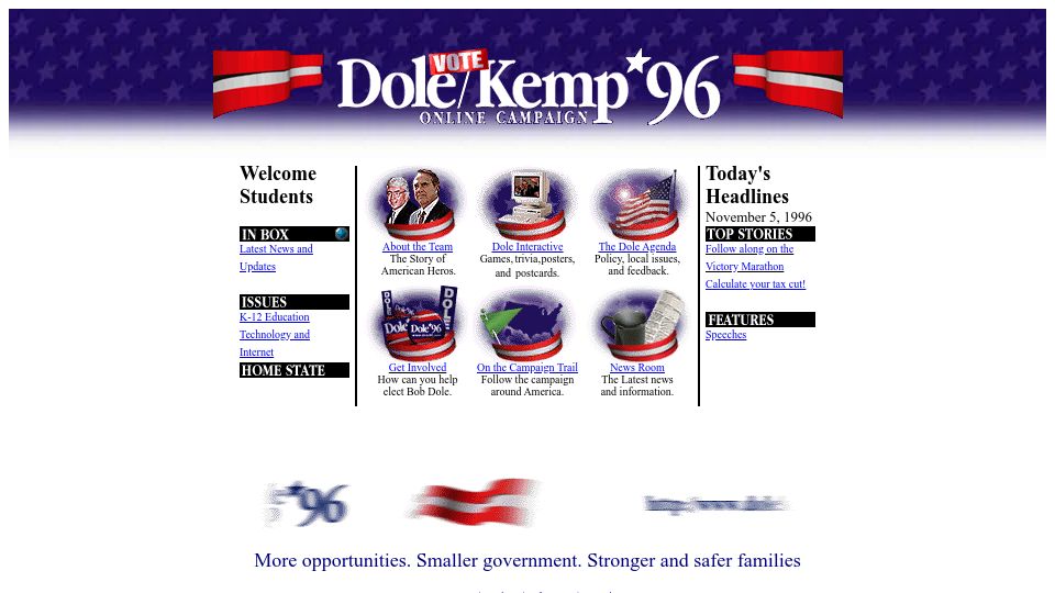 Screenshot of dolekemp96.org: Dole Kemp 96 Web Site