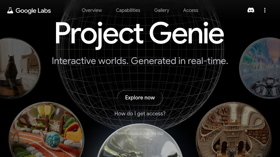 Screenshot of labs.google: Project Genie: Interactive worlds generated in real-time