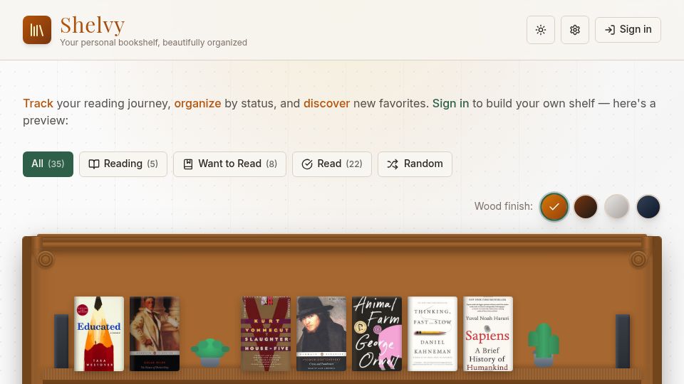 Screenshot of shelvybooks.com: Show HN: Shelvy Books