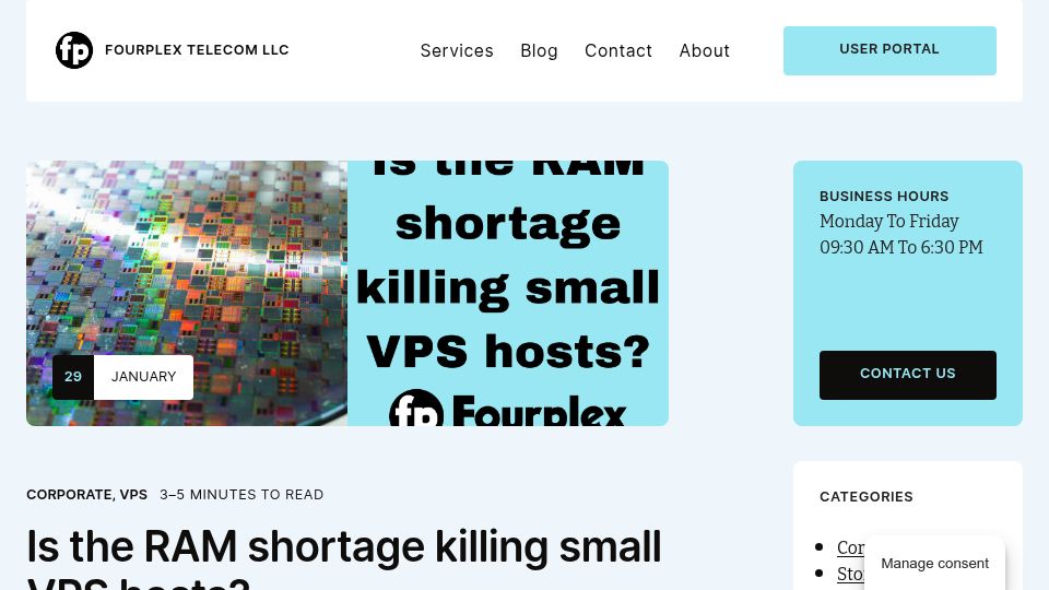 Screenshot of fourplex.net: Is the RAM shortage killing small VPS hosts?