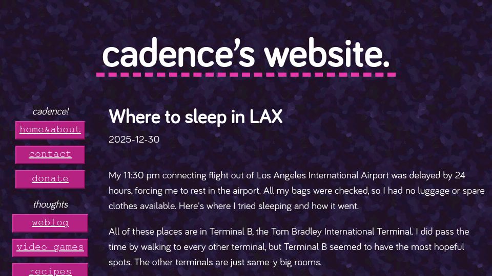 Screenshot of cadence.moe: Where to Sleep in LAX
