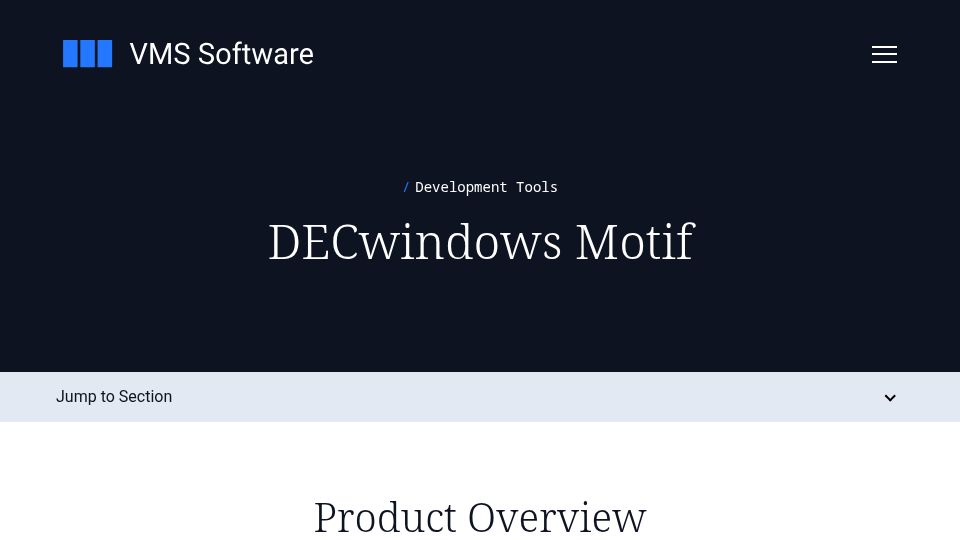 Screenshot of products.vmssoftware.com: DECwindows Motif