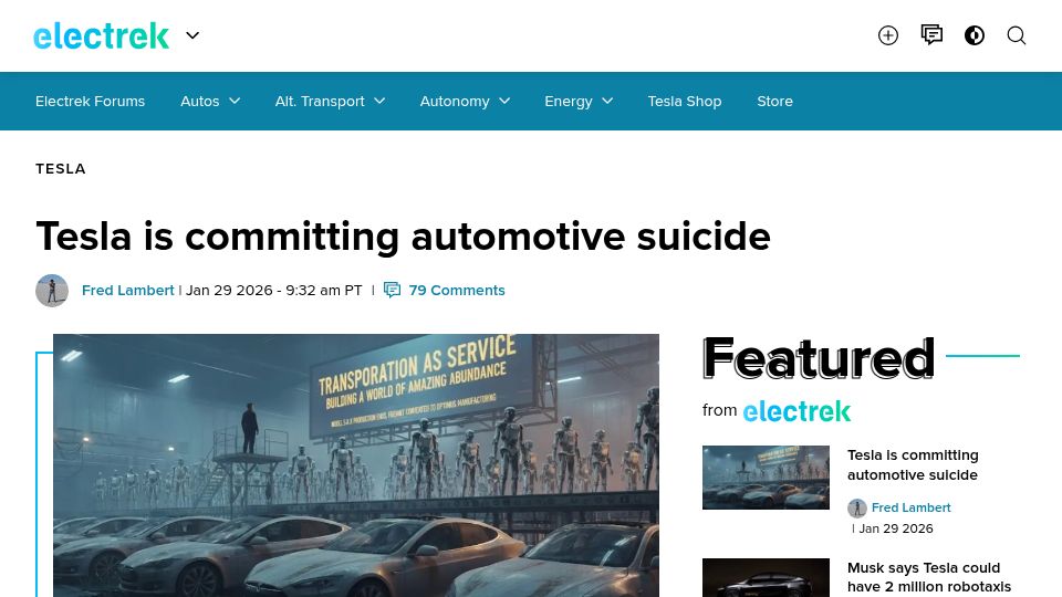 Screenshot of electrek.co: Tesla is committing automotive suicide