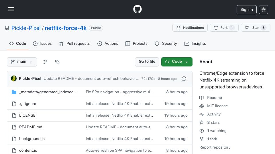 Screenshot of github.com: I reverse-engineered Netflix's 4K restrictions