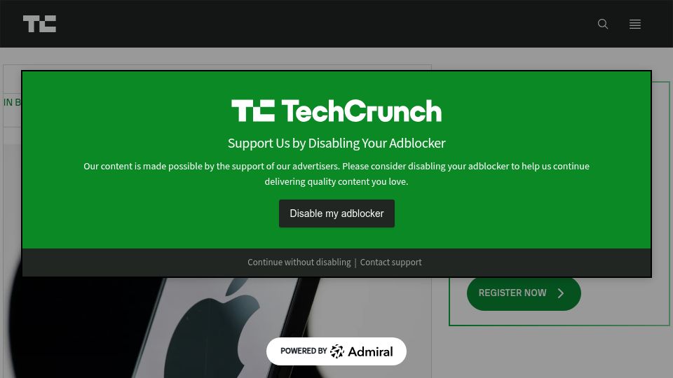 Screenshot of techcrunch.com: Apple buys Israeli startup Q.ai
