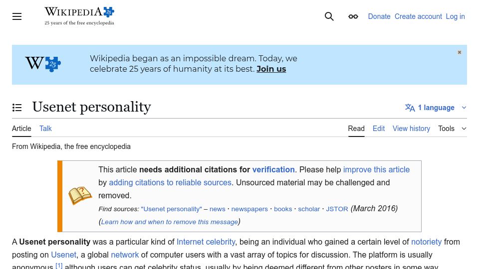 Screenshot of en.wikipedia.org: Usenet personality