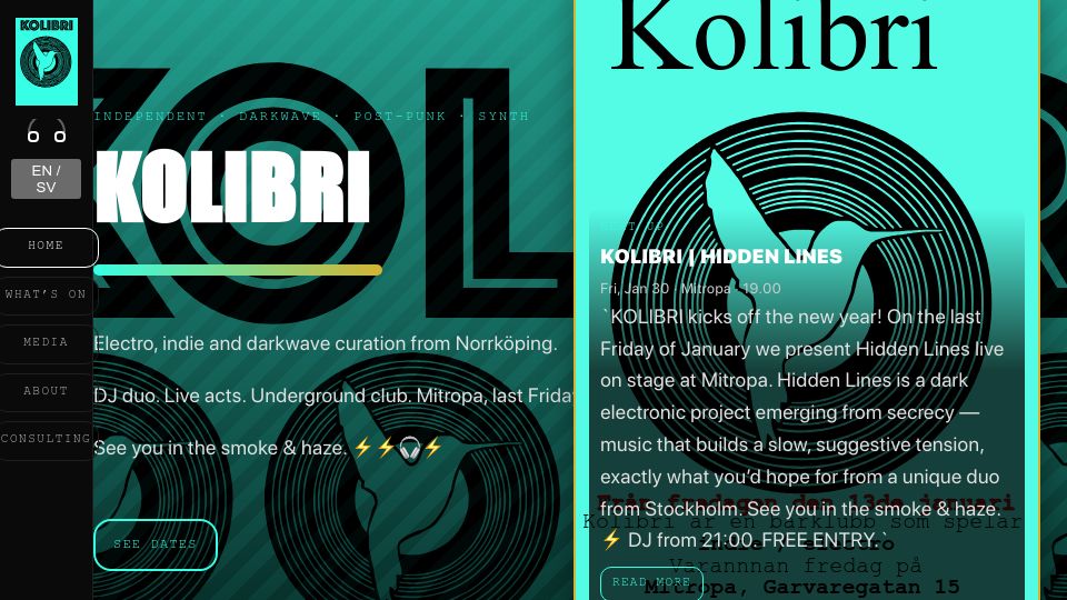 Screenshot of kolibrinkpg.com: Show HN: Kolibri, a DIY music club in Sweden