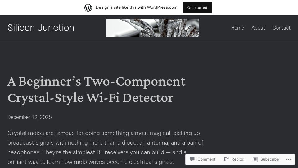 Screenshot of siliconjunction.wordpress.com: A Beginner's Two-Component Crystal-Style Wi-Fi Detector