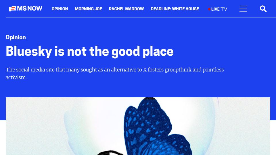 Screenshot of ms.now: Bluesky is not the good place
