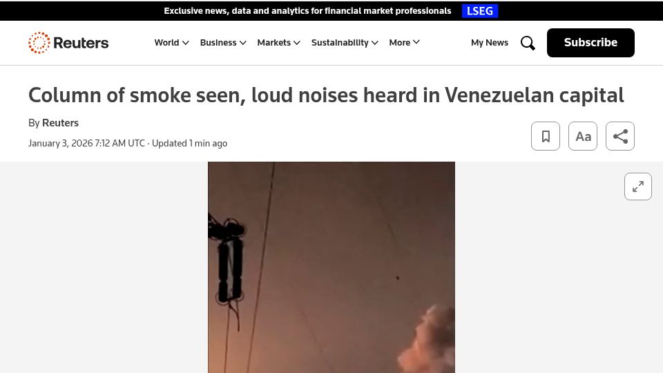 Screenshot of reuters.com: Trump says Venezuela’s Maduro captured after strikes