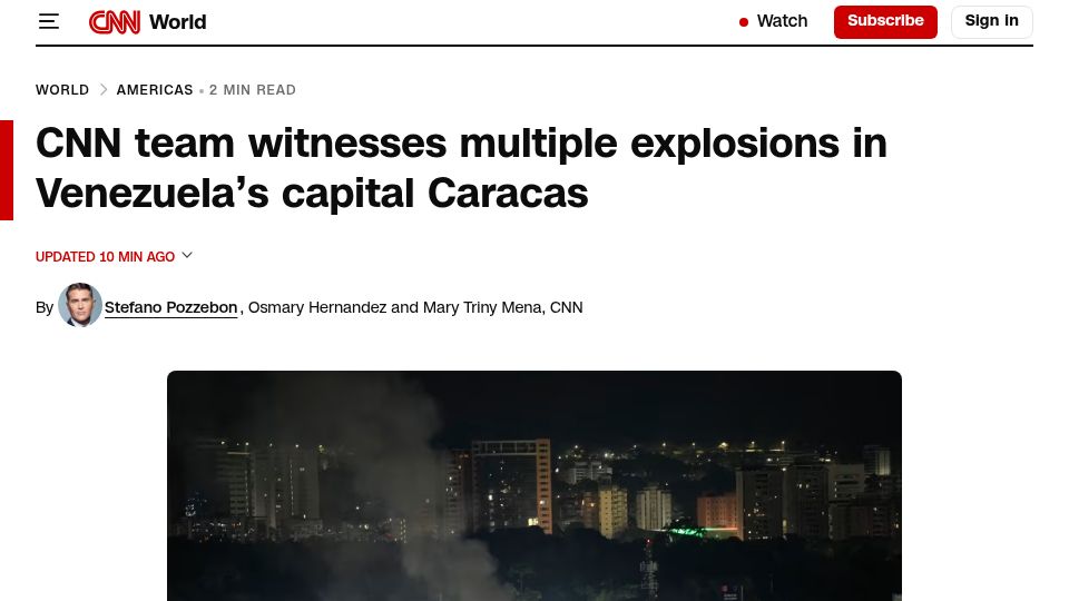 Screenshot of cnn.com: Multiple explosions in Venezuela's capital Caracas