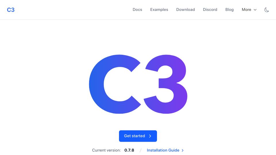 Screenshot of c3-lang.org: The C3 Programming Language