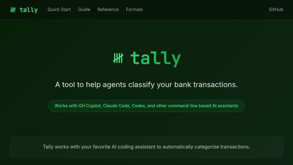 Screenshot of tallyai.money: Tally – A tool to help agents classify your bank transactions