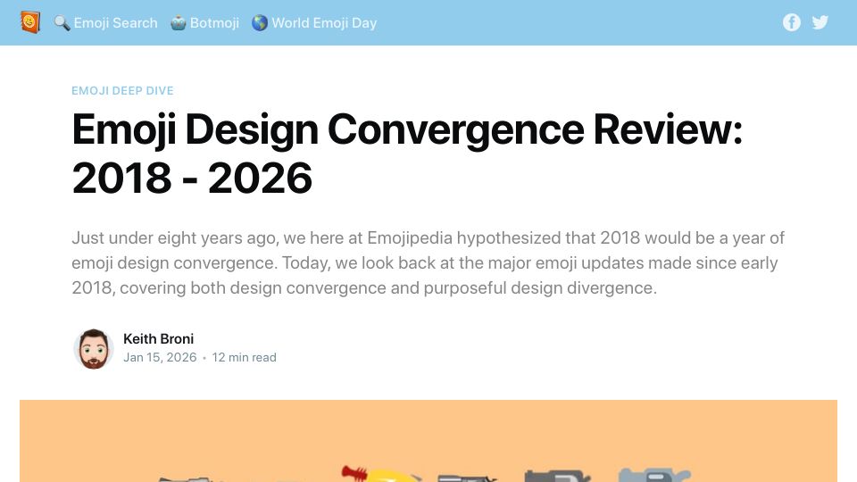 Screenshot of blog.emojipedia.org: Emoji Design Convergence Review: 2018-2026