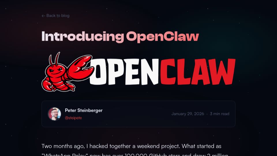Screenshot of openclaw.ai: OpenClaw – Moltbot Renamed Again