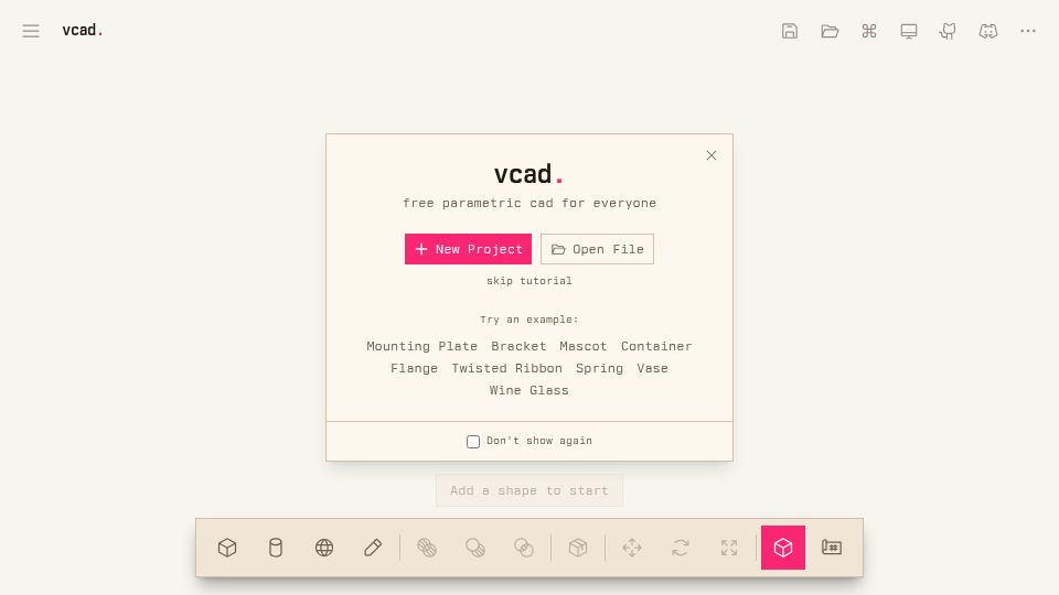 Screenshot of vcad.io: Vcad: Free BRep CAD in the Browser