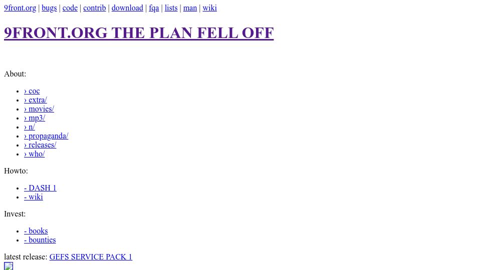 Screenshot of 9front.org: 9front OS