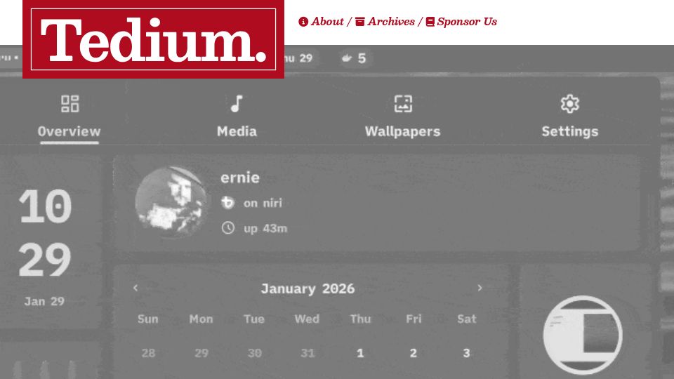 Screenshot of tedium.co: The Dank Case for Scrolling Window Managers