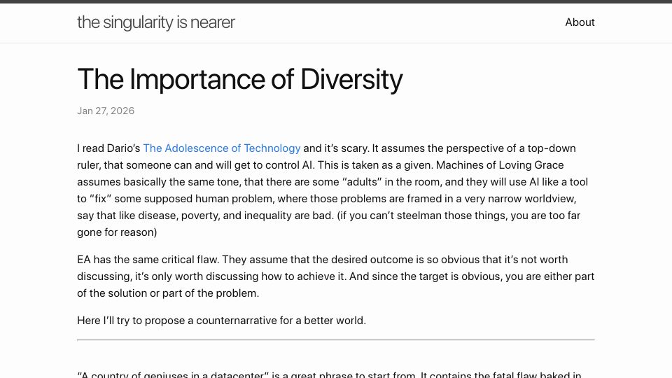 Screenshot of geohot.github.io: The Importance of Diversity