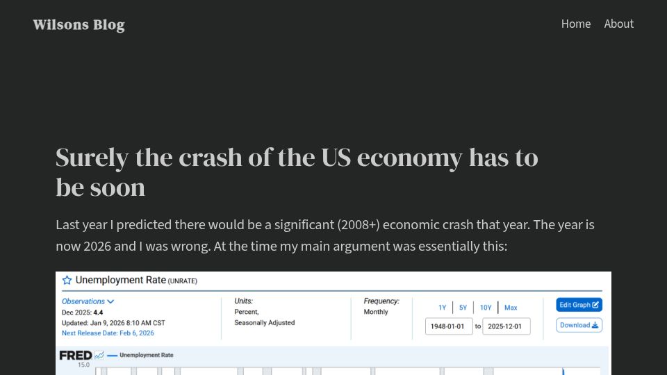 Screenshot of wilsoniumite.com: Surely the crash of the US economy has to be soon