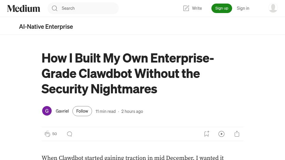 Screenshot of medium.com: How I built my own secure version of Clawdbot