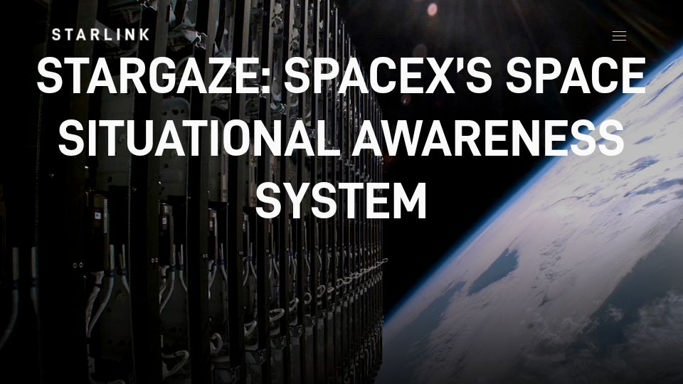 Screenshot of starlink.com: Stargaze: SpaceX's Space Situational Awareness System