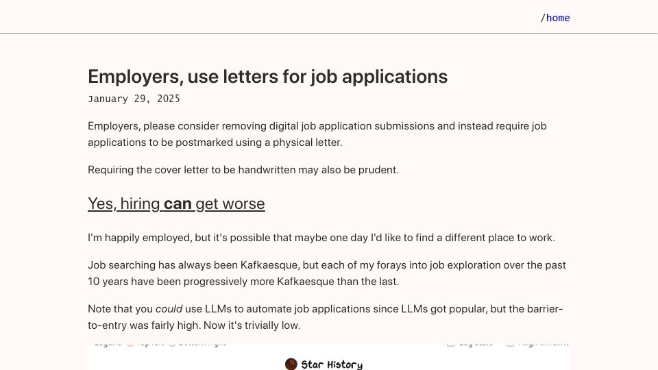 Screenshot of soapstone.mradford.com: Employers, please use postmarked letters for job applications (2025)