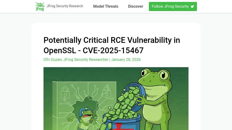 Screenshot of research.jfrog.com: Potentially Critical RCE Vulnerability in OpenSSL