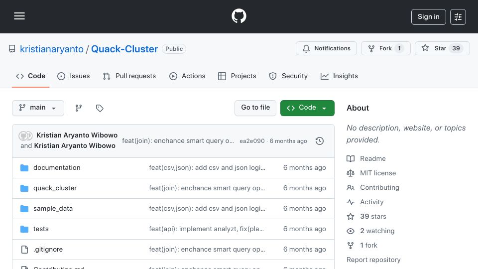 Screenshot of github.com: Quack-Cluster: A Serverless Distributed SQL Query Engine with DuckDB and Ray