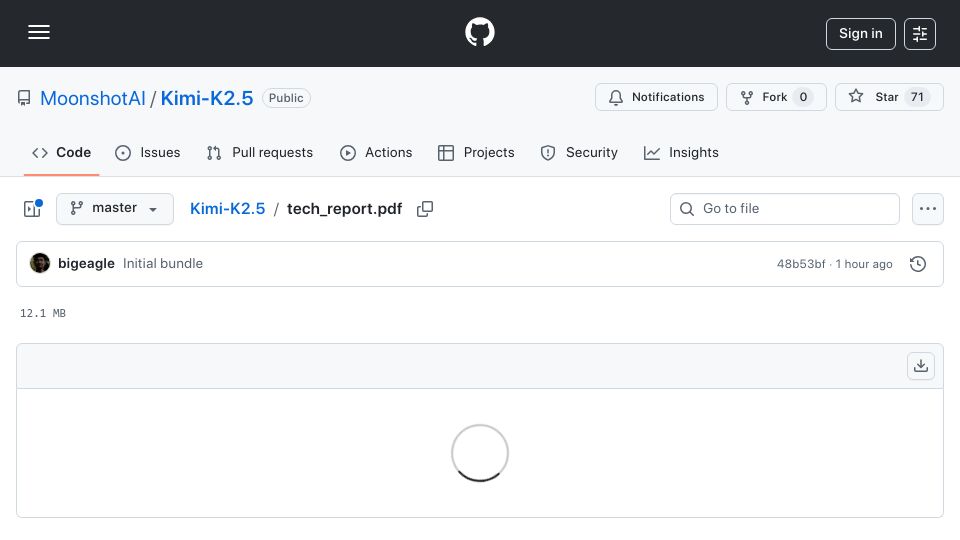 Screenshot of github.com: Kimi K2.5 Technical Report [pdf]