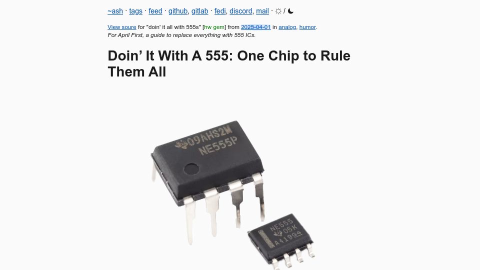 Screenshot of aashvik.com: Doin' It with a 555: One Chip to Rule Them All