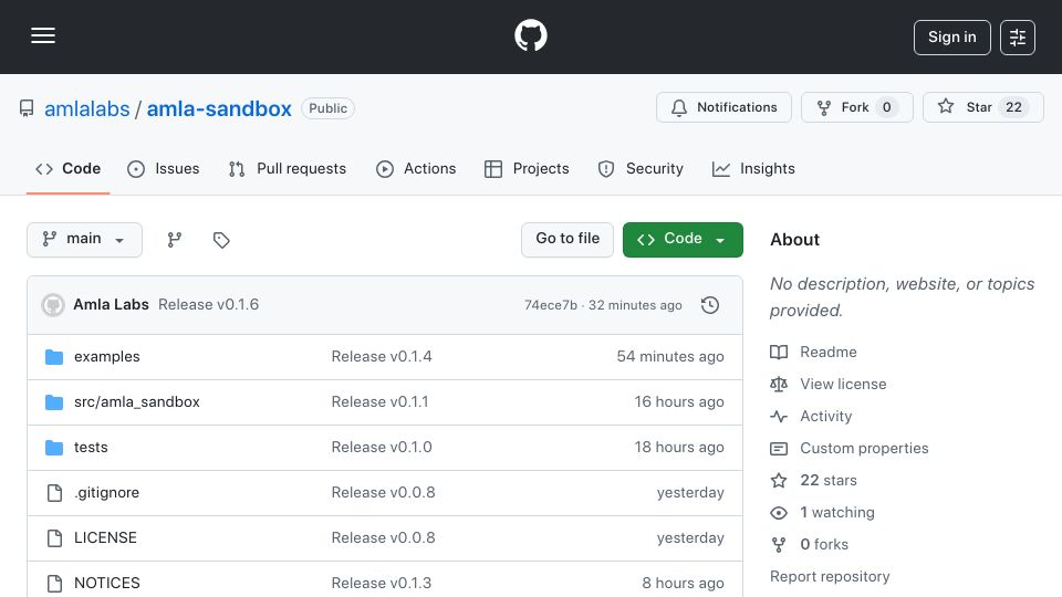 Screenshot of github.com: Show HN: Amla Sandbox – WASM bash shell sandbox for AI agents